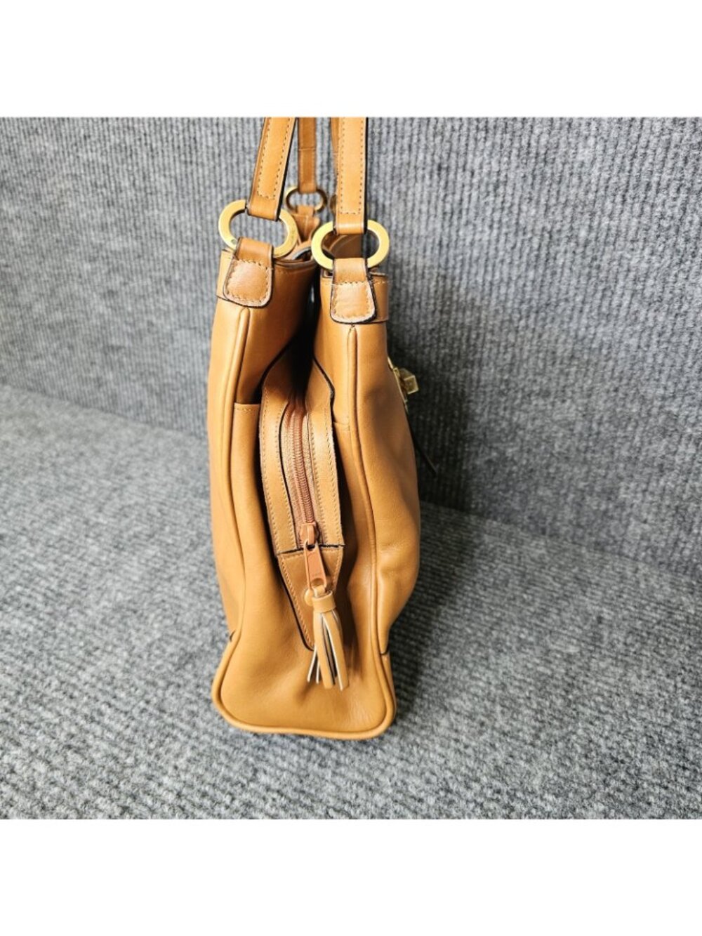 Vintage Mark Cross carmel Leather Gold Hardware 3-Pocket Tote Shoulder Bag Purse - Picture 6 of 13